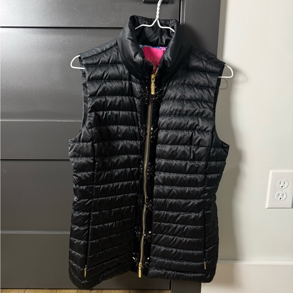 Lilly Pulitzer Black Quilted Women's Vest Gemstones Size Medium